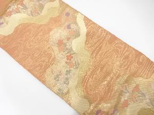 正絹　紗　道長取りに観世水・秋草模様織り出し　夏用袋帯